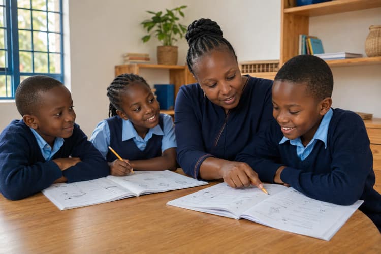 Children learning with their teacher