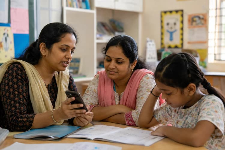 A teacher and parent in conversation